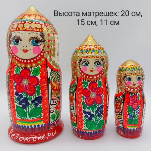 Матрешка чувашская из 3х бол. (цветок)